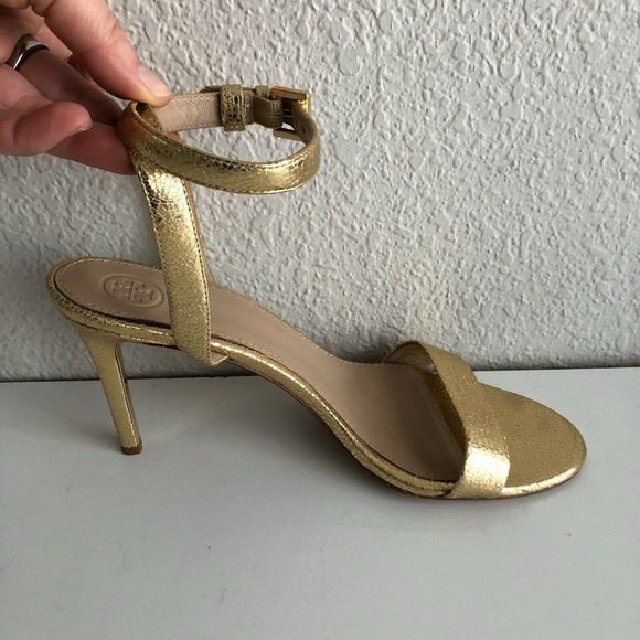 Tory Burch Women's Elana Sandals Size 8.5 M Metallic Gold Strappy Heels 85 mm - Picture 9 of 12